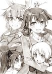 black_hair blush breasts brown bunny_ears cat_ears charlotte_e_yeager erica_hartmann francesca_lucchini gertrud_barkhorn highres kisetsu long_hair monochrome multicolored_hair necktie rabbit_ears short_hair sketch smile strike_witches traditional_media twintails uniform 