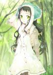  bonnet bow forest green_eyes hair_bow long_hair miyoshino nature original solo 