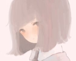 1girl bad_drawr_id bad_id brown_hair closed_mouth collared_shirt grey_background grey_eyes hapisony looking_at_viewer oekaki original portrait shirt short_hair solo 