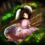  brown_eyes brown_hair carrot forest inaba_tewi juriesute pink_dress rabbit_ears touhou 