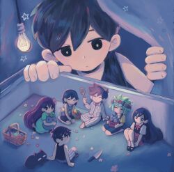  aubrey_(headspace)_(omori) aubrey_(omori) ball basil_(headspace)_(omori) basil_(omori) curtains flower grass hero_(headspace)_(omori) hero_(omori) highres katnipjpg kel_(headspace)_(omori) kel_(omori) light_bulb mari_(headspace)_(omori) mari_(omori) omori omori_(omori) picnic_basket sitting smile spatula sunny_(omori) 