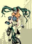  bicycle digital_media_player hatsune_miku headphones highres hoodie ipod long_hair mp3_player shoes smile sneakers twintails very_long_hair vocaloid wink 