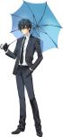  blue_eyes carnelian formal fujita_kojirou gloves hand_in_pocket para-sol suit transparent_background umbrella 