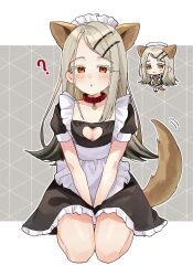  1girl absurdres blue_eyes chibi dog_girl gakuen_idolmaster highres idolmaster kabaxima_kin looking_at_viewer maid open_mouth seiza shinosawa_hiro sitting 