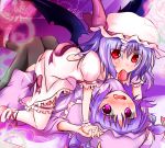  bat_wings black_legwear blue_hair blush bow breasts crescent dress flower food fruit hat long_hair looking_at_viewer multiple_girls open_mouth patchouli_knowledge purple_eyes purple_hair red_eyes remilia_scarlet rose short_hair soulhunter_en strawberry the_embodiment_of_scarlet_devil thigh-highs thighhighs touhou violet_eyes wings 