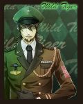  black_gloves brown_eyes brown_hair facial_hair gloves hat kaburagi_t_kotetsu male military military_uniform peaked_cap short_hair stubble tamaplus_ tiger_&amp;_bunny uniform 