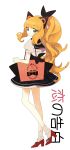  alternate_hairstyle bag blonde_hair blue_eyes bow hair_bow legs long_hair maooo ponytail sailor_collar seeu shoes simple_background smile solo symbol-shaped_pupils transparent_background vocaloid 