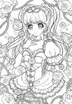  dress flower frills highres jewelry lineart long_hair monochrome necklace original rose smile solo yukiko_haotome 