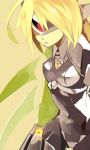  armor blazblue blonde_hair lambda-11 lowres shihage simple_background skin_tight solo 