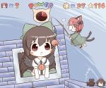  3girls air_bubble animal_ears black_hair boned_meat bow bubble camera cat_ears cat_tail chibi fishing_rod food hair_bow health_bar kaenbyou_rin super_mario_bros. meat multiple_girls nintendo parody red_eyes redhead reiuji_utsuho shameimaru_aya south114 sparkle super_mario_64 tail touhou underwater wings zun 