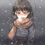  black_hair blush bust coat gloves looking_at_viewer original scarf snowing solo translated translation_request winter_clothes ygo 