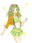  asaki_(bluemoonstone) breasts colored goggles goggles_on_head green_eyes green_hair gumi jacket long_hair midriff navel open_mouth skirt solo under_boob underboob vocaloid 