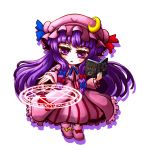  blush bow chibi crescent_moon kiki_fushigi long_hair magic_circle moon patchouli_knowledge purple_hair solo touhou 