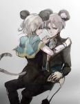  1girl animal_ears couple dual_persona genderswap grey_hair looking_at_viewer male mouse_ears mouse_tail nazrin red_eyes short_hair smile tail touhou unko 