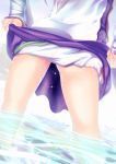  1girl amisu close-up legs mononobe_no_futo silver_hair skirt skirt_lift solo thighs touhou wading water 