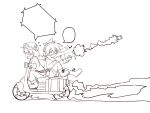  blank_word_bubble goggles highres lineart masu_shu monochrome motor_vehicle multiple_girls original rocket_launcher scooter transparent_background vehicle weapon 