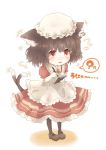  ? alternate_costume animal_ears apron blush bow brown_hair cat_ears cat_tail chen dress earrings flying_sweatdrops hat jewelry looking_at_viewer mary_janes multiple_tails notepad open_mouth pantyhose pearl727 pen red_eyes shoes short_hair short_sleeves simple_background solo tail touhou trembling waitress wavy_mouth white_background 