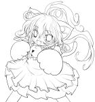  absurdres animal_ears bell blush cat_ears cat_paws highres lineart long_hair monochrome original paws solid_black_thumbnail solo transparent_background yume_shokunin 