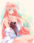  aqua_eyes bare_shoulders highres kantoku_(pixiv) long_hair megurine_luka pink_hair sitting solo very_long_hair vocaloid 