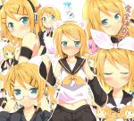  bespectacled blonde_hair blue_eyes blush bottle chibi face glasses hair_ornament hair_ribbon hairclip kagamine_rin looking_at_viewer madara maid multiple_girls multiple_persona ribbon rin-chan_now!_(vocaloid) short_hair smile spray_bottle tears vocaloid 