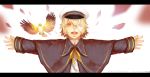  absurdres bandage_over_one_eye bird blonde_hair character_name hat highres incoming_hug letterboxed male missingcat318 oliver_(vocaloid) open_mouth outstretched_arms sailor sailor_hat short_hair vocaloid yellow_eyes 