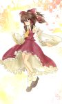  absurdres armpits brown_hair colored detached_sleeves hair_ribbon hakurei_reimu highres legs looking_at_viewer miko nokinoki ponytail ribbon serious solo touhou 