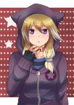  :&lt; animal_ears arcana_heart bad_id bust collar dog_ears fingerless_gloves gloves hoodie inuwaka_akane looking_at_viewer solo 