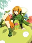  boots carnivine cherubi green_eyes gym_leader hirococo leaf midriff natane_(pokemon) nature open_mouth orange_hair pokemon pokemon_(game) pokemon_diamond_and_pearl pokemon_dppt roserade shorts sitting smile turtwig 