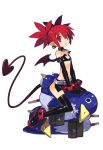  absurdres anklet bat_wings black_legwear blush boots bracelet choker demon_tail disgaea earrings elbow_gloves etna flat_chest gloves harada_takehito heart heart_tail highres jewelry makai_senki_disgaea makai_senki_disgaea_2 miniskirt nippon_ichi open_mouth pointy_ears prinny red_eyes red_hair redhead short_twintails simple_background skirt skull straddle sweatdrop tail thigh-highs thigh_boots thighhighs twintails white_background wings 