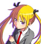  :&lt; artist_request blazer blonde_hair blush crossed_arms from_above hair_ribbon kill_me_baby long_hair necktie potato_(potato1827) purple_hair ribbon school_uniform solo sonya_(kill_me_baby) twintails 
