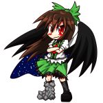  bow brown_hair chibi crossed_arms hair_bow lowres mismatched_footwear r-18_jii red_eyes reiuji_utsuho solo touhou transparent_background wings 