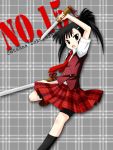  black_hair brown_eyes dagger dual_wielding kiiro long_hair mahou_sensei_negima! plaid plaid_skirt sakurazaki_setsuna school_uniform side_ponytail skirt sword weapon 