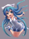  blue_hair dress hat highres ikamusume jumping kadomaki_shinnosuke long_hair shinryaku!_ikamusume tentacle_hair 