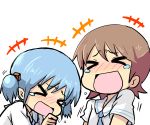  aioi_yuuko b3 blue_hair blush brown_hair hair_cubes hair_ornament laughing multiple_girls naganohara_mio necktie nichijou open_mouth school_uniform short_hair short_twintails tears twintails 