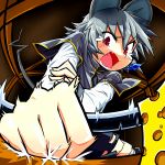  animal_ears caught cheese grey_hair mouse_ears mouse_tail mouse_trap mousetrap nazrin r-18_jii red_eyes shouting solo tail touhou 