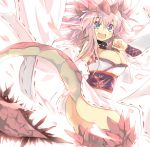  alternate_color ass bare_shoulders blue_eyes breasts capcom cleavage detached_sleeves fang japanese_clothes large_breasts long_hair monster_hunter open_mouth personification pink_hair pink_rathian rathian solo tail umitsuki 