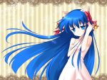  animal_ears bell blue_eyes blue_hair blush colored copyright_request eden000 hand_on_own_chest long_hair ribbon solo very_long_hair 