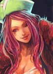  breasts bust cleavage fur_coat jewelry_bonney jewelry_bonnie large_breasts long_hair one_piece pink_hair purple_eyes realistic smile solo tsuyomaru violet_eyes wink 
