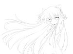  animal_ears bell copyright_request hand_on_own_chest highres lineart long_hair masaki_(machisora) monochrome ribbon smile solo very_long_hair 