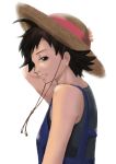  ahoge alternate_costume bare_shoulders black_hair bust dawn520 hat makoto overalls side solo straw_hat street_fighter street_fighter_iii street_fighter_iii:_3rd_strike tank_top 