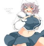  blush breasts green_eyes hat iroyopon lavender_hair letty_whiterock midriff navel open_mouth plump solo touhou translation_request 