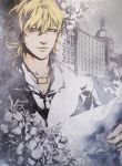  1boy barnaby_brooks_jr blonde_hair glasses jacket jewelry male necklace solo spot_color tiger_&amp;_bunny xxun 