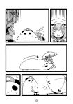  bow comic facepalm fangs hat highres hong_meiling_(panda) hug izayoi_sakuya maid monochrome parasol pulling remilia_scarlet scan seki_(red_shine) silent_comic star touhou umbrella 