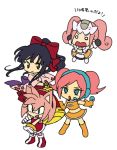  4girls amy_rose black_hair bow bukiko company_connection hair_bow headset japanese_clothes multiple_girls pink_hair ponytail sakura_taisen sega sega_dreamcast sega_dreamcast_(sega_hard_girls) sega_hard_girls shinguuji_sakura sonic_the_hedgehog space_channel_5 twintails ulala 