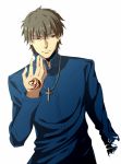  brown_eyes brown_hair command_spell cross cross_necklace fate/zero fate_(series) jewelry kotomine_kirei male necklace short_hair solo suica_(artist) 
