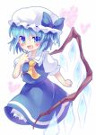  ascot blue_eyes blue_hair blush bow cirno cosplay fang flandre_scarlet flandre_scarlet_(cosplay) hat ice minato0618 ribbon short_hair skirt smile solo the_embodiment_of_scarlet_devil touhou wings 
