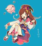  1girl brown_hair hair_ornament japanese_clothes jigglypuff nobunaga&#039;s_ambition nobunaga_no_yabou oichi oichi_(pokemon_+_nobunaga_no_yabou) oichi_(sengoku_musou) pokemon pokemon_(creature) pokemon_(game) pokemon_+_nobunaga&#039;s_ambition pokemon_+_nobunaga_no_yabou sengoku_musou singing ucchii wink 