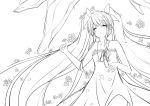  bad_id flower hatsune_miku highres lineart long_hair monochrome on_back sei000 sleeping solo twintails very_long_hair vocaloid 