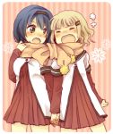  arguing blonde_hair blue_hair fang furutani_himawari hair_ornament hairband hairclip hand_holding holding_hands interlocked_fingers kmgkmgk multiple_girls oomuro_sakurako open_mouth scarf school_uniform serafuku shared_scarf tsundere yuru_yuri 