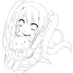  detached_sleeves from_above hatsune_miku lineart long_hair monochrome necktie skirt solo stuffed_animal stuffed_toy teddy_bear thigh-highs thighhighs twintails vocaloid yumemomosaka zettai_ryouiki 